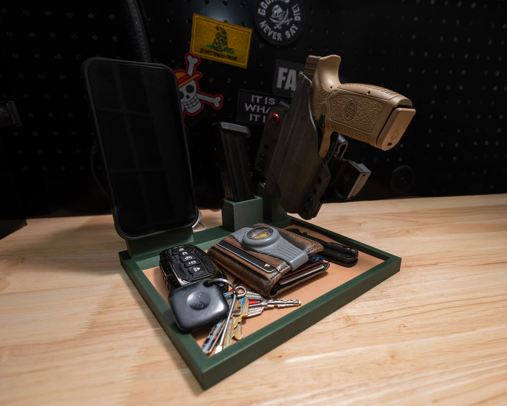 Green BFF Tactical EDC Valet Tray with iPhone & Apple Watch Charger