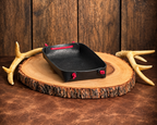 Black with Red Basecamp leather valet tray with topographic pattern