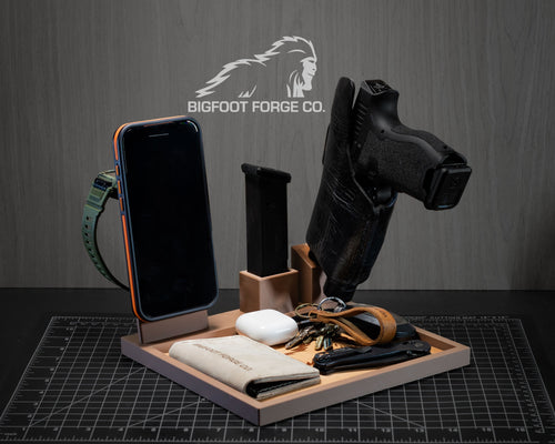FDE (Flat Dark Earth) BFF tactical EDC valet tray with phone dock and Apple Watch charger
