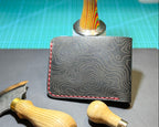 Black Topo leather Forgehand Standard bifold wallet with red hand stitching