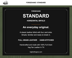 Forgehand Standard horizontal bifold product card. Full grain leather, hand-stitched.